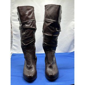 dark rich brown boots with the sag look with strap